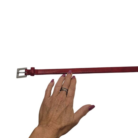 Vtg 80s Red Snake Python Embossed Skinny Leather Cincher Belt Sz XL Accessory - Picture 9 of 10